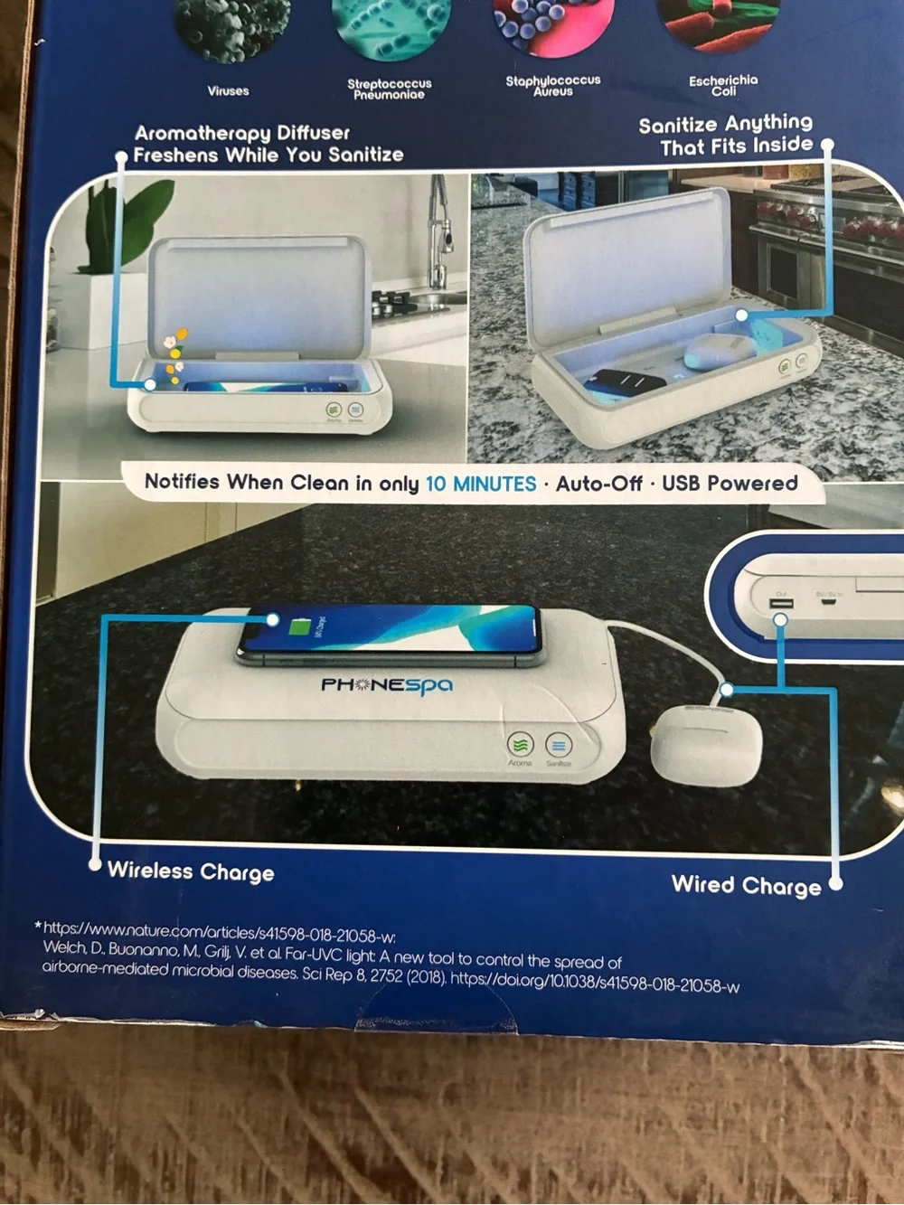 Phonespa Phone & Accessory Wireless Charging Pad and Sanitizer, NIB